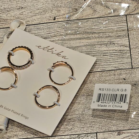Ettika 18K Gold Plated Crystal Embellished Ring Set of Four Glam Stack Size 8 - Picture 6 of 9